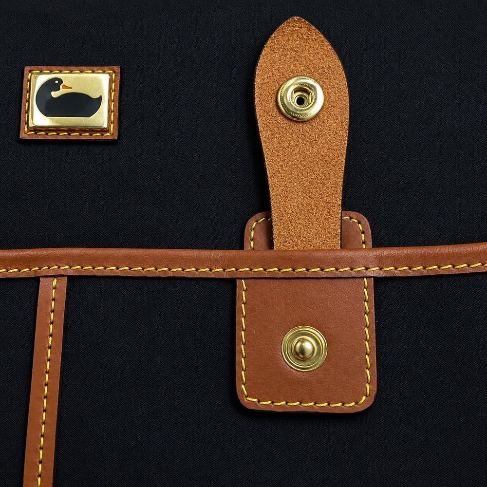 Dooney & Bourke Black Nylon Tan Leather Trim Gold Shoulder Bag Purse Pockets - Picture 5 of 16